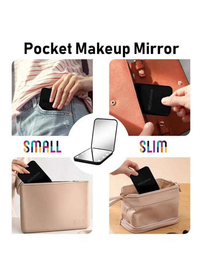 Milishow Compact Mirror, 1x/3x Magnifying LED Pocket Mirror, Small Lighted Travel Makeup Mirror for Purse, Handbag, Folding, Handheld, 2-Sided Mini Mirror with Lights for Women (Battery Black 1pack)  - Image 5