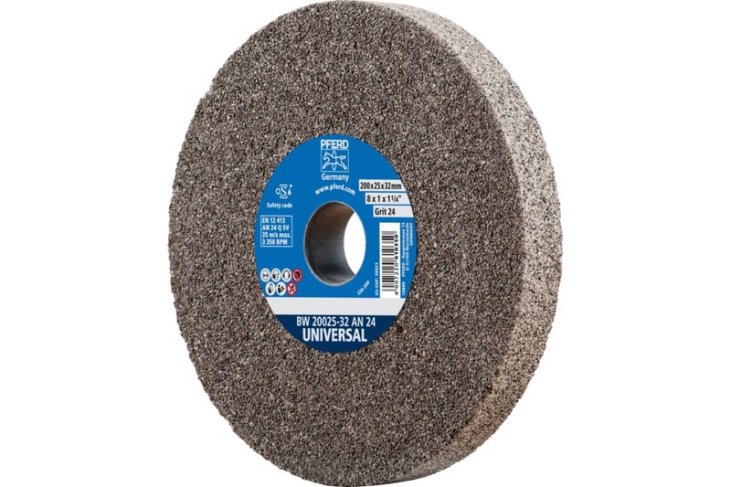 PFERD Vitrified Bench Grinding Wheel - Universal, 8" Diameter, 1" Thick, 1-1/4" Arbor, 24 Grit, Aluminum Oxide, for General Metalworking - Part 61763 - Image 1