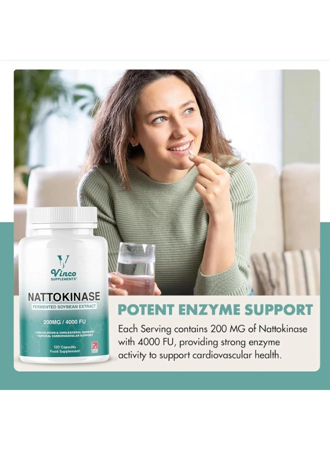 Vinco Supplements Nattokinase 4000 FU ,to support circulation and healthy cholesterol levels ,120 Capsules - Image 2