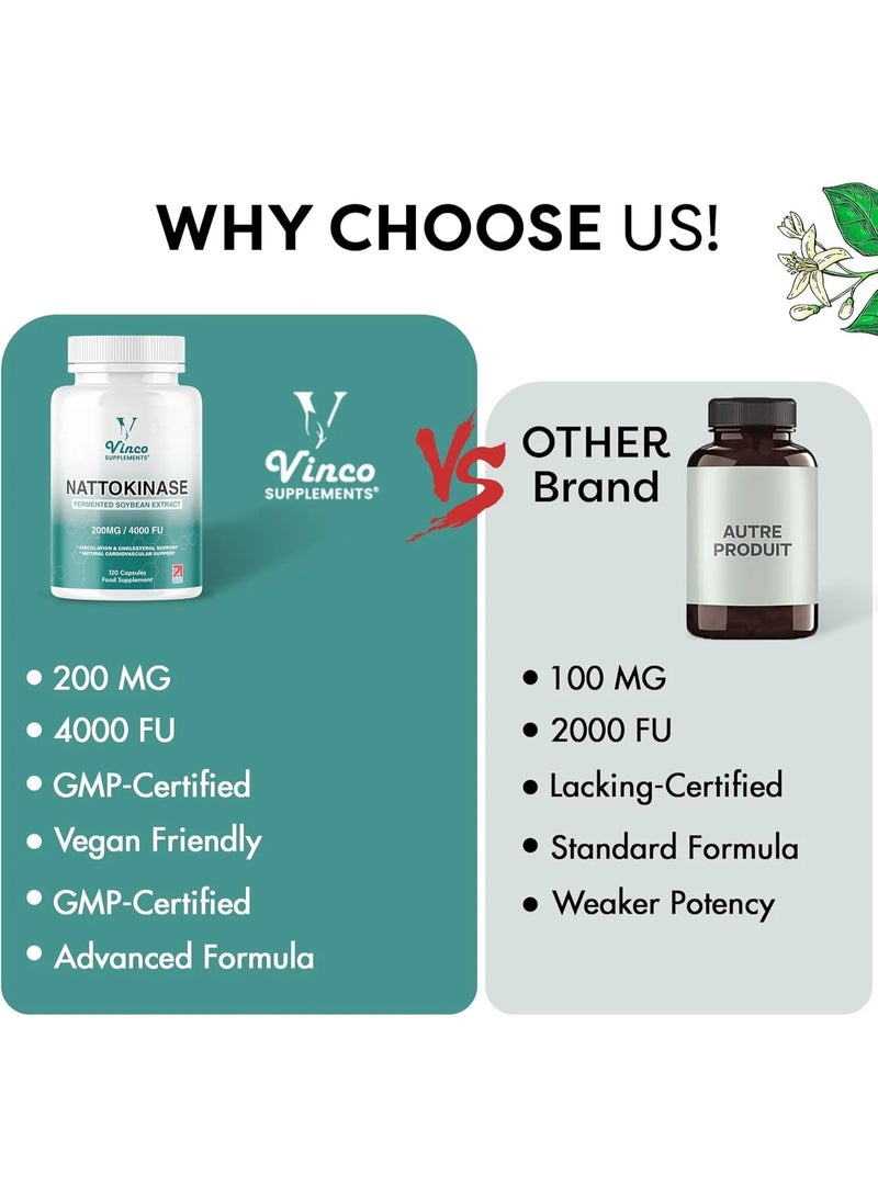 Vinco Supplements Nattokinase 4000 FU ,to support circulation and healthy cholesterol levels ,120 Capsules - Image 5