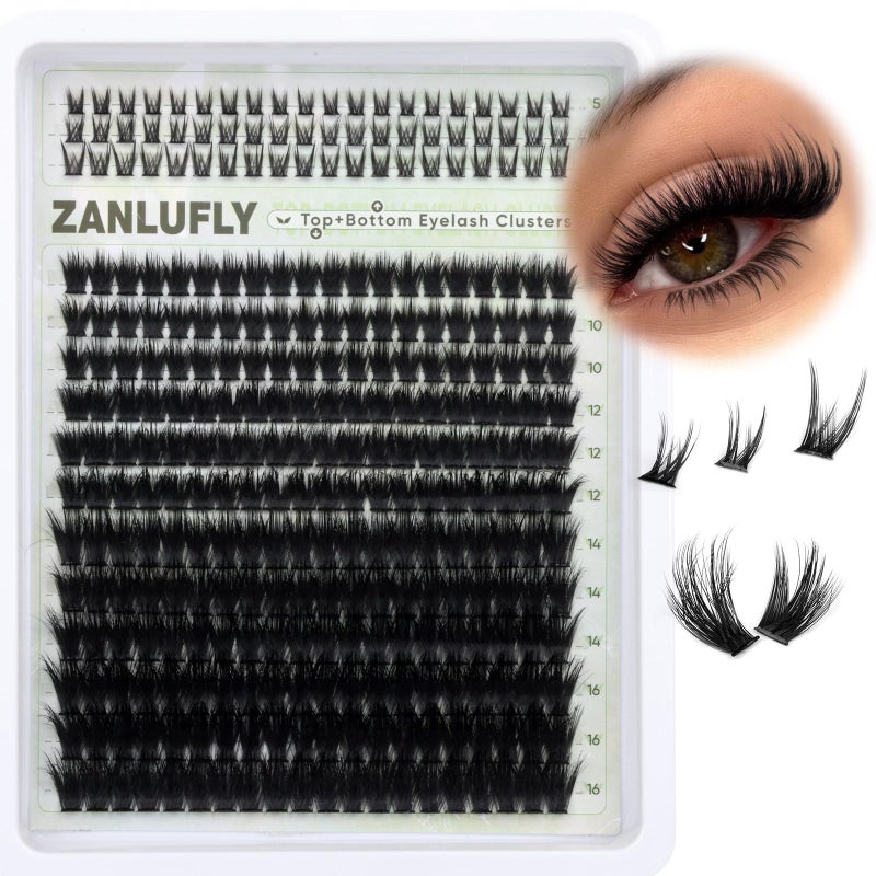 zanlufly Volume Lash Clusters with 5-7MM Bottom Lashes D-curly Eyelash Clusters Wispy Lash Extension 300Pcs Individual Lashes Thin Band Cluster Eyelash Extension 10-16MM Cluster Lashes DIY at Home by ZANLUFLY - Image 1