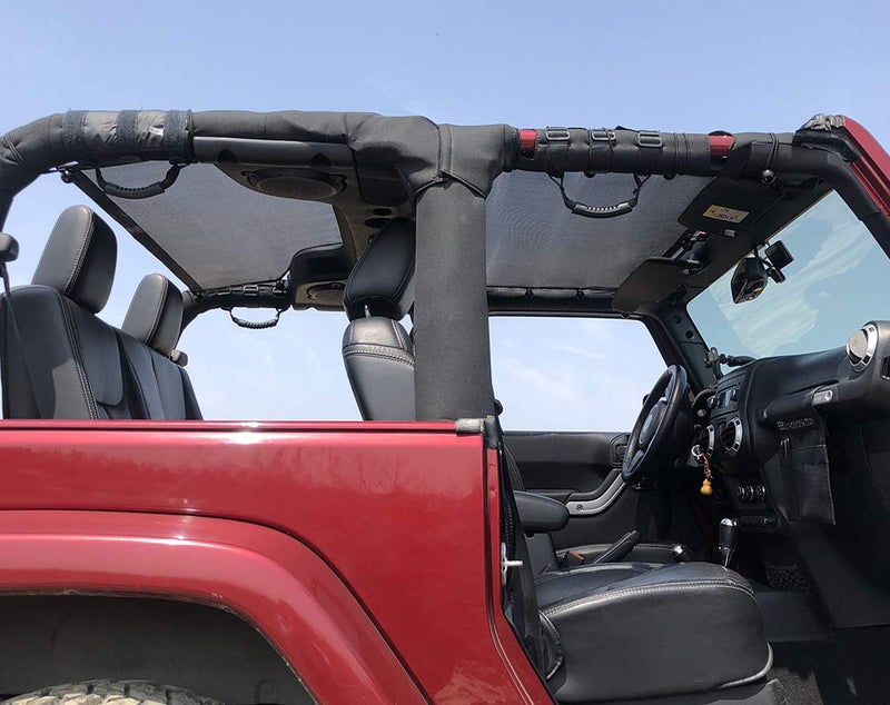 Shadeidea JK Sun Shade Top Compatible with Jeep Wrangler JKU Top Sunshade Soft Mesh Roof Cover (2007-2018)- Wind Noise UV Blocker -10 Year Warranty -2 Door -Black -Front&Rear (1 Piece) - Image 2
