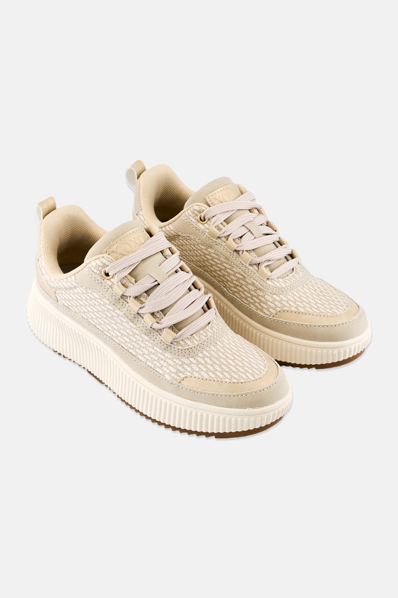 XOXO Women Lace Up Casual Shoes, Beige - Image 1