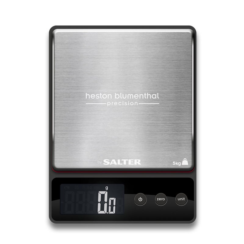 Salter Heston Blumenthal Precision by Salter 1140A HBBKDR Digital Kitchen Scales  Premium Compact BakingCooking Scale For Weighing FoodCoffee and Liquid 05 g Increments Slim Stainless SteelBlack