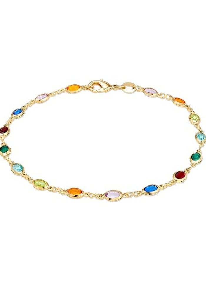 18K Gold Plated Gold and Multi Color Crystal Baguette Anklet - Image 1