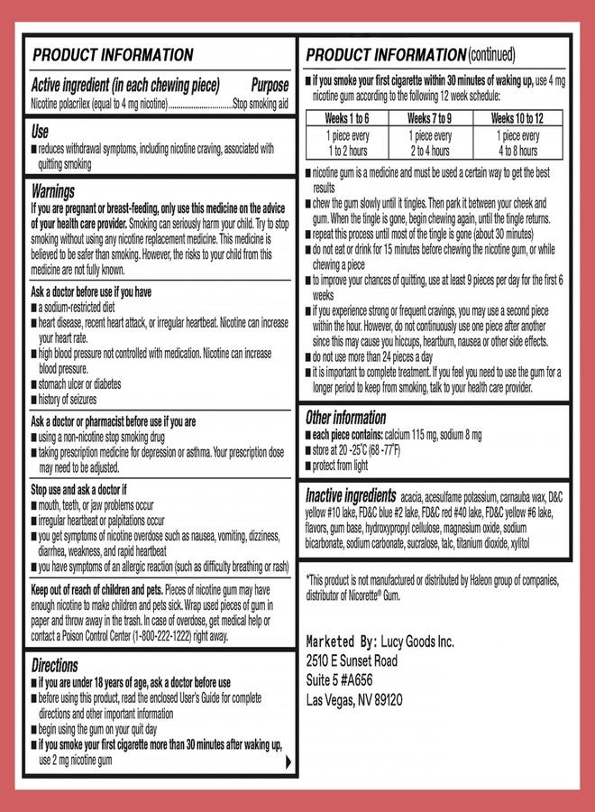 LUCY™ NRT Nicotine Gum, Stop Smoking Aid, Fruit Flavor, 4mg 100-Count - Image 5
