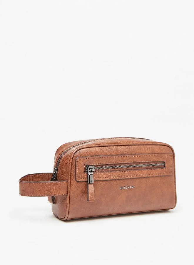 Duchini Men's Solid Pouch with Zip Closure and Wrist Strap