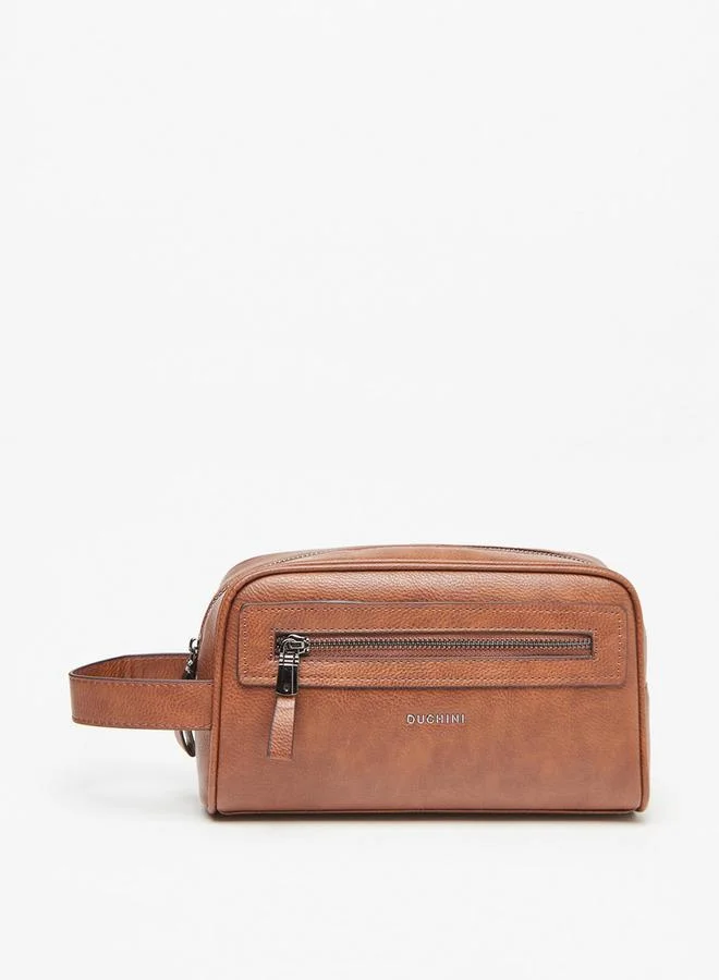 Duchini Men's Solid Pouch with Zip Closure and Wrist Strap