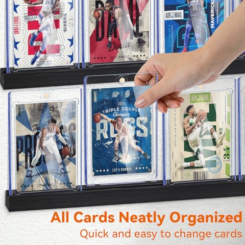 Famaster Sports Card Display Shelf for Wall Holds 20 Trading Cards 4PCS Wooden Card Holder for Baseball Football Basketball and Graded Card Collection Black - Image 3