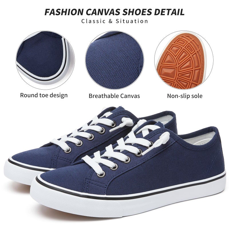 XRH Women Canvas Sneaker Slip On Non Slip Casual Shoes Lace Up Canvas Low Top Navy Shoes Loafers for Women Fashion Sneaker (Navy, US7.5) - Image 3