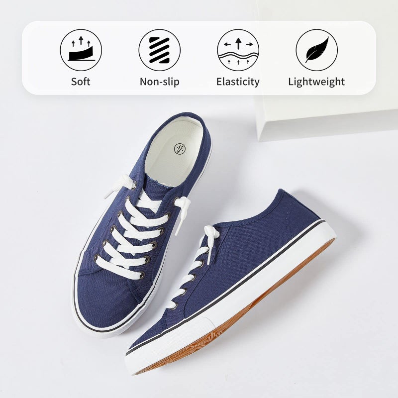 XRH Women Canvas Sneaker Slip On Non Slip Casual Shoes Lace Up Canvas Low Top Navy Shoes Loafers for Women Fashion Sneaker (Navy, US7.5) - Image 4