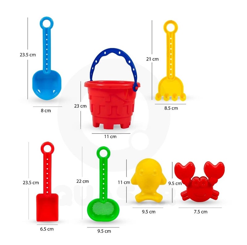 Quasar Gardning Beach Toy Bucket 2 Sand Modul, 2 Tools & 1 Gardening Water Can Sand Garden Pretend Role Play Set Children Learn Play Fun Toddler Kids Set - 7 Piece - Multicolor - Image 2