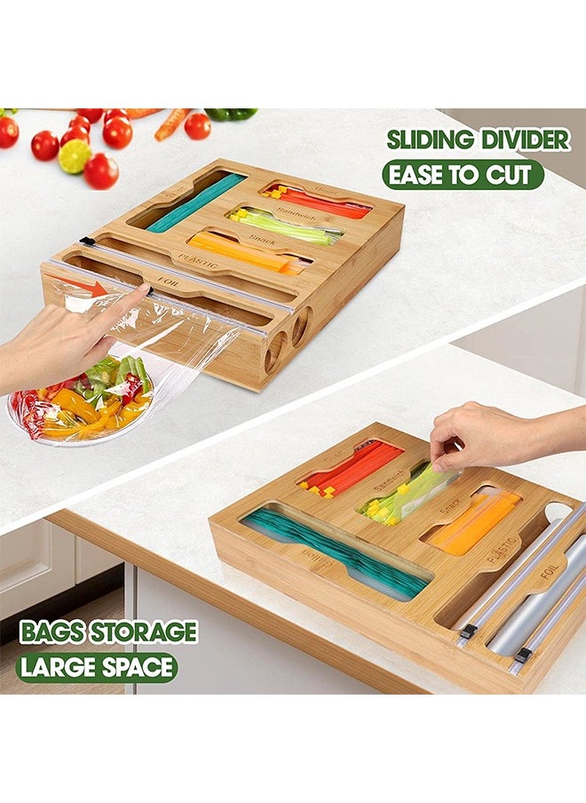 Arabest 6 In 1 Cling Bag Organizer And Cling Film Dispenser With Cutter Bamboo Foil And Cling Film Organizer For Kitchen Drawers Cling Bag Storage for Nuts Spices Sandwiches Snacks  - Image 5