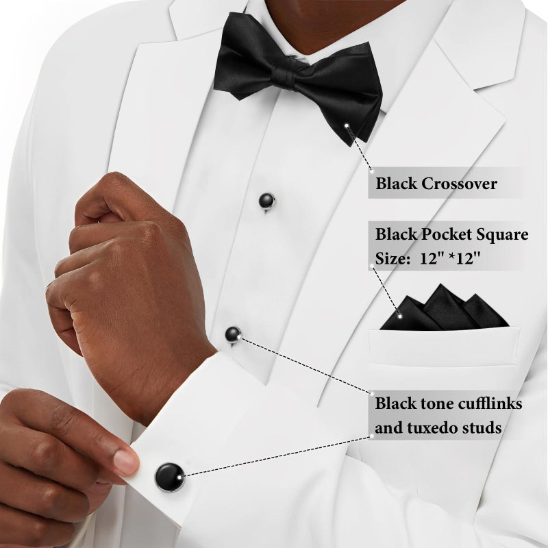 HAWSON Black Bow Ties Pocket Square Set with Cufflinks and Studs,Men's Adjustable Pre-Tied Silk Tuxedo Bow tie for Wedding. - Image 3