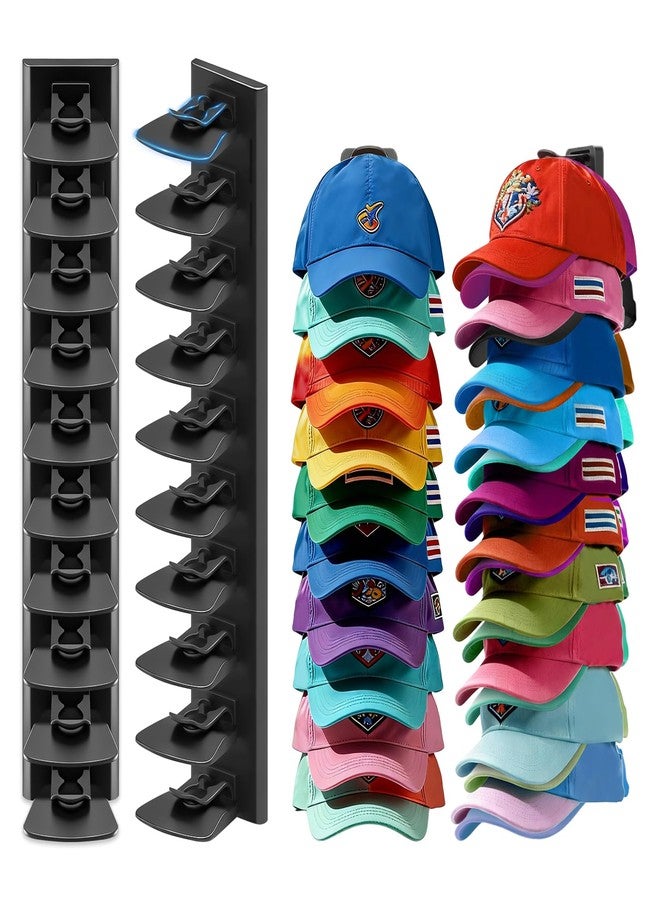 Vrurc Hat Organizer for Baseball Caps Wall Mount, 2 Pack Hat Rack Hold Up to 40 Hats, Strong Adhesive Hat Storage Display Holder for Closet Door & Wall, Space-Saving Cap Organizer (Black) - Image 1