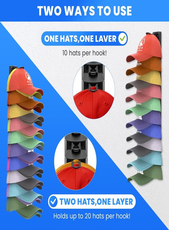 Vrurc Hat Organizer for Baseball Caps Wall Mount, 2 Pack Hat Rack Hold Up to 40 Hats, Strong Adhesive Hat Storage Display Holder for Closet Door & Wall, Space-Saving Cap Organizer (Black) - Image 2