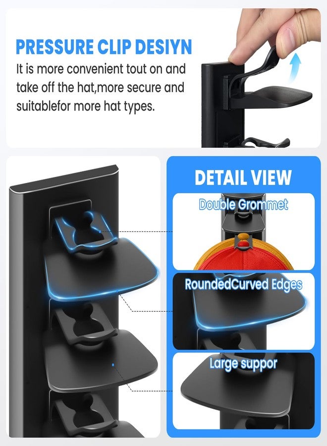 Vrurc Hat Organizer for Baseball Caps Wall Mount, 2 Pack Hat Rack Hold Up to 40 Hats, Strong Adhesive Hat Storage Display Holder for Closet Door & Wall, Space-Saving Cap Organizer (Black) - Image 4