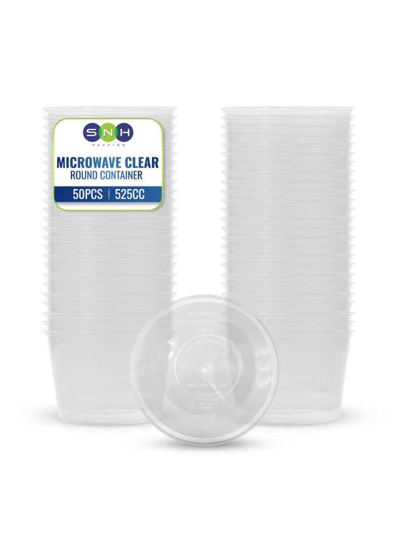 إس إن إتش باكينج SNH تعبئة 50 عبوة حاويات طعام بلاستيكية شفافة مستديرة بسعة 525 مل قابلة للاستخدام في الميكروويف مع أغطية، أوعية شفافة لتخزين الطعام وتحضير الوجبات، قابلة لإعادة الاستخدام أو الاستخدام مرة واحدة، صندوق غداء. - Image 1