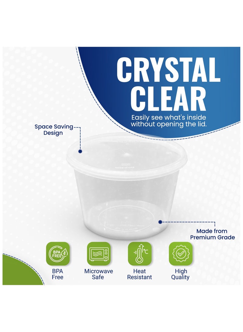 إس إن إتش باكينج SNH تعبئة 50 عبوة حاويات طعام بلاستيكية شفافة مستديرة بسعة 525 مل قابلة للاستخدام في الميكروويف مع أغطية، أوعية شفافة لتخزين الطعام وتحضير الوجبات، قابلة لإعادة الاستخدام أو الاستخدام مرة واحدة، صندوق غداء. - Image 4