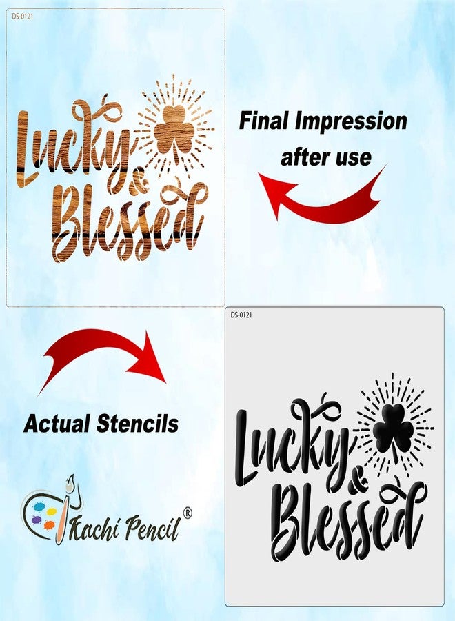 KACHI PENCIL استنسل كاشي بنسل كلوفر لاكي آند بليسد أيريش للرسم الحرفي، وسجل القصاصات |، مقاس 6x6 بوصة، استنسل قابل لإعادة الاستخدام للرسم على الجدران، والأقمشة، والخشب، ومشاريع الفنون اليدوية - Image 4