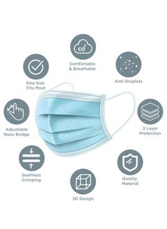 MedOne 50-Pieces 3 Ply Disposable Blue Face Mask For Adults Individually Packed  - Image 4