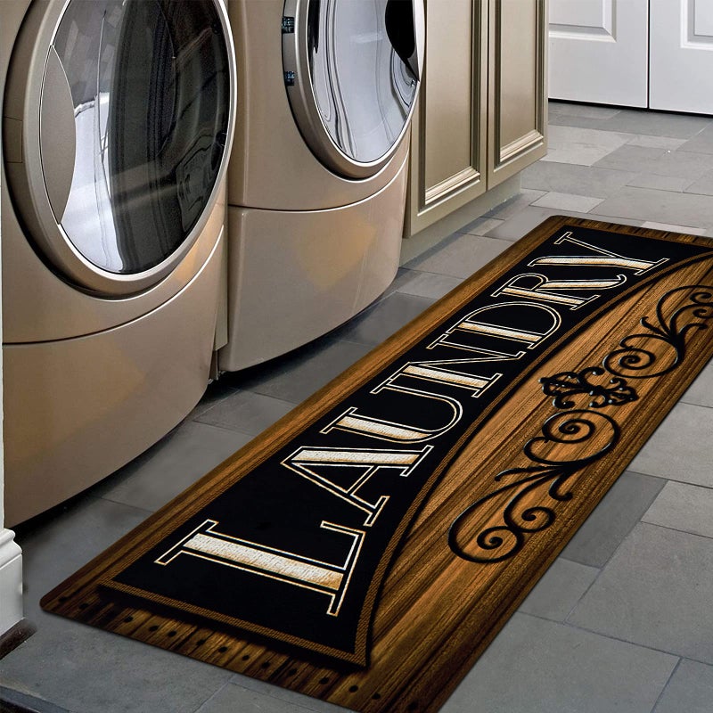Pauwer Farmhouse Laundry Room Rug Runner 20x59 Rubber Non Slip Kitchen Mats for Floor Waterproof Laundry Area Rug Washable Floor Carpet Runner for Entryway Bathroom Hallway Mudroom