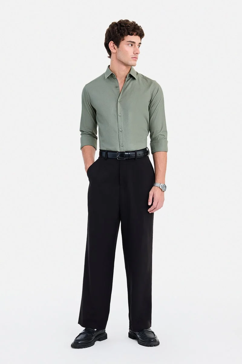 سنيتش Olive Solid Long Sleeve Slim Fit Formal Shirt