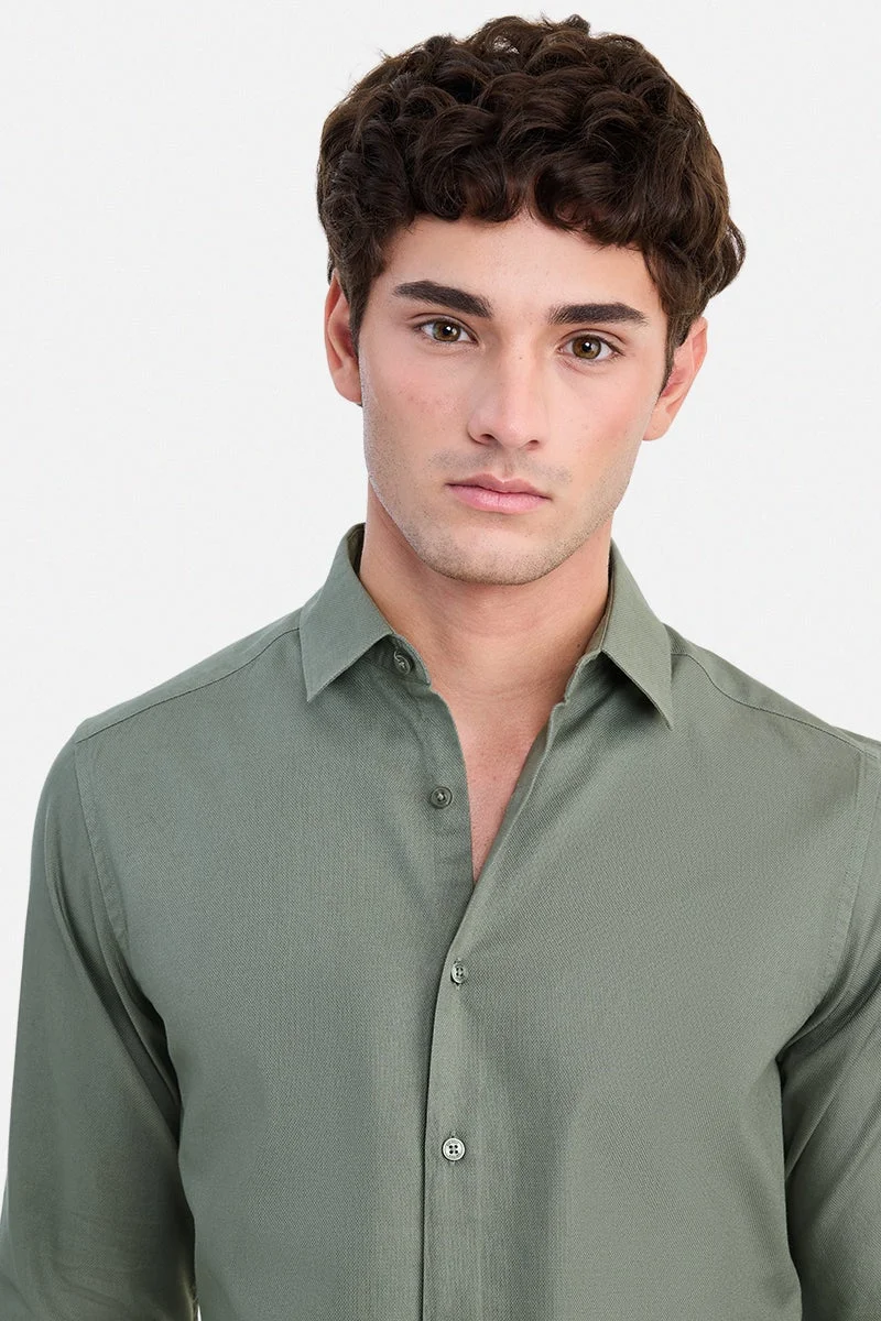 SNITCH Olive Solid Long Sleeve Slim Fit Formal Shirt