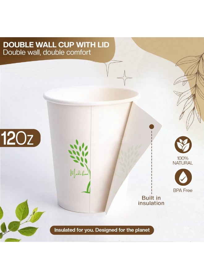 EcoEdge 12 Oz Disposable Heavy-Duty Corrugated Paper Cups with Lid (Pack of 100) | For Latte, Tea, Juice | Elegant, Premium, Sturdy | For Hotels, Offices, Home, Events | Daily Use | 100% Biodegradable - Image 3