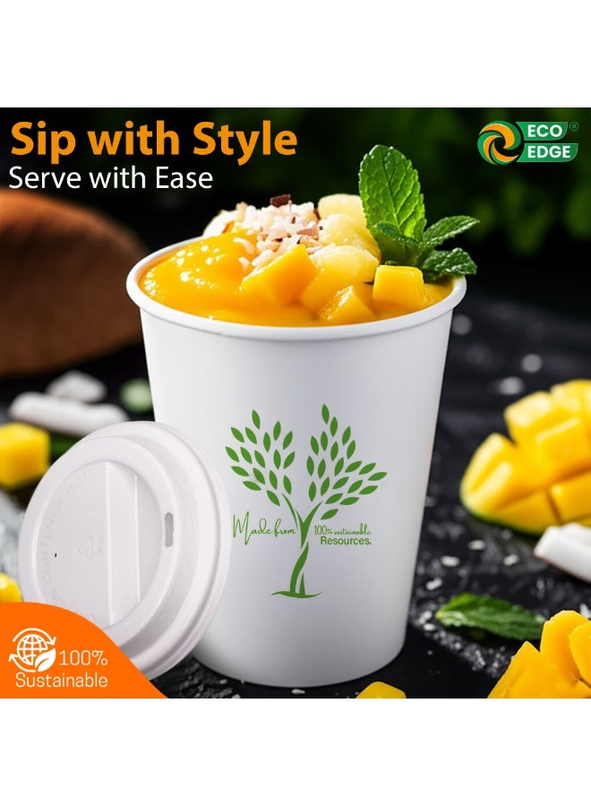 EcoEdge 12 Oz Disposable Heavy-Duty Corrugated Paper Cups with Lid (Pack of 100) | For Latte, Tea, Juice | Elegant, Premium, Sturdy | For Hotels, Offices, Home, Events | Daily Use | 100% Biodegradable - Image 5