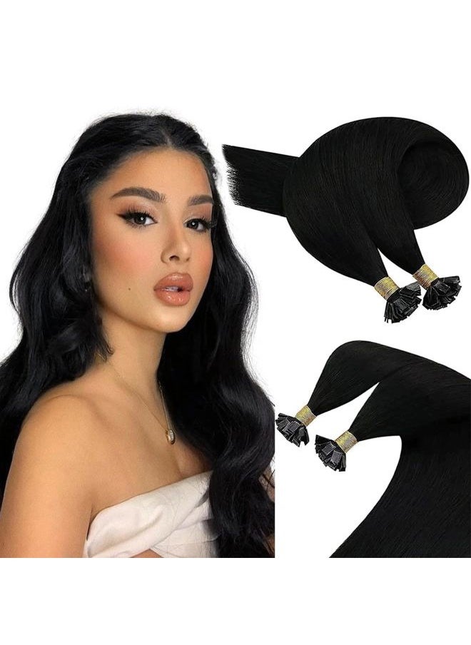 Sunny Hair Black Keratin Flat Tip Extensions - Jet Black Remy Human Hair - Silky Straight, 50g/pack, 22inch  - Image 1