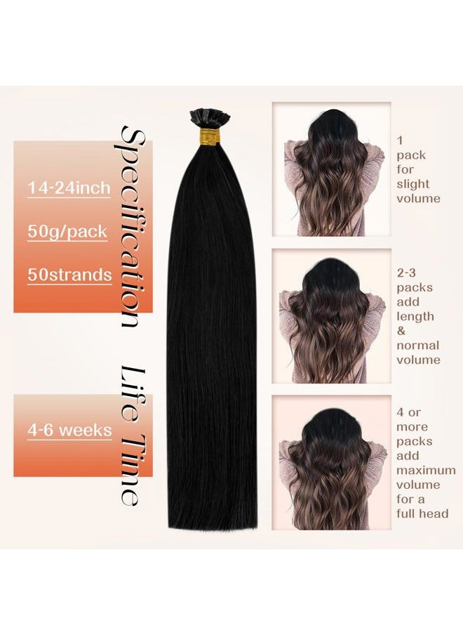 Sunny Hair Black Keratin Flat Tip Extensions - Jet Black Remy Human Hair - Silky Straight, 50g/pack, 22inch  - Image 4