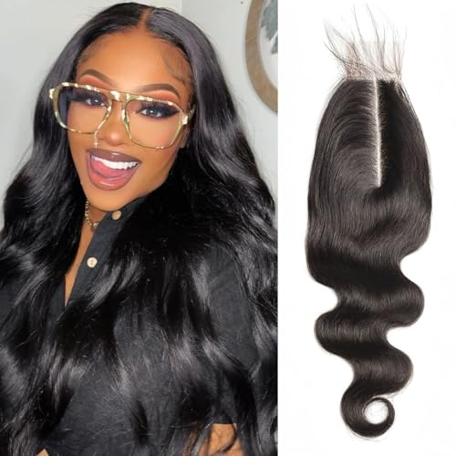Risbaer Brazilian 2x6 Swiss Lace Closure Body Wave Remy Hair High Ratio Hair Closure Human Hair Middle Part Lace Closure Natural Color (20 inch) - Image 1