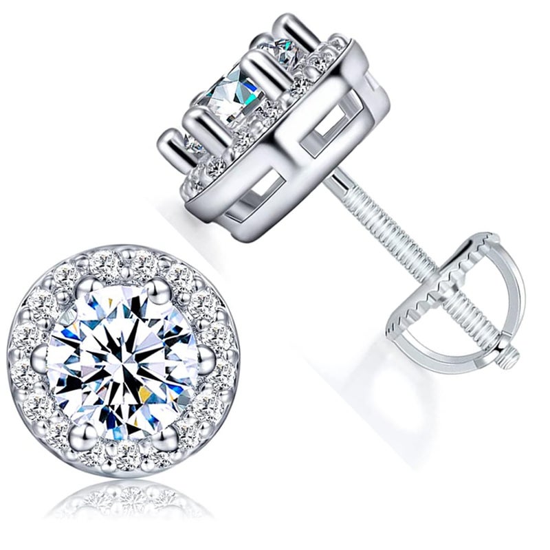 Halo Cubic Zirconia Stud Earrings for Women Men 14K Gold Plated Hypoallergenic Brilliant Round Square Heart CZ Stud Earrings for Sensitive Ears