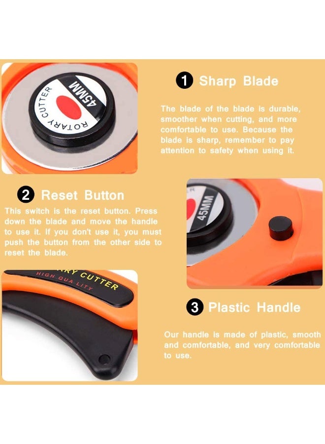 111 قطعة مجموعة قاطع دوار، مجموعة أدوات قاطع دوار 45 مم مع 5 شفرات إضافية، حصيرة قص، مسطرة رقصية، سكين نحت، كيس تخزين، قمصان خياطة، أدوات كاملة للخياطة والتطريز (ب) - Image 4