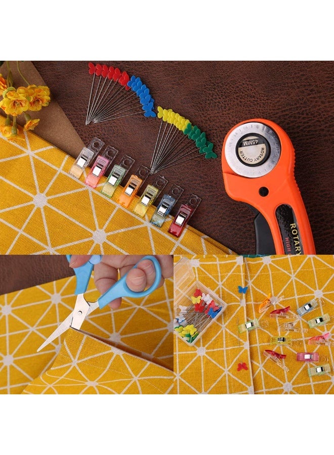 111 قطعة مجموعة قاطع دوار، مجموعة أدوات قاطع دوار 45 مم مع 5 شفرات إضافية، حصيرة قص، مسطرة رقصية، سكين نحت، كيس تخزين، قمصان خياطة، أدوات كاملة للخياطة والتطريز (ب) - Image 5