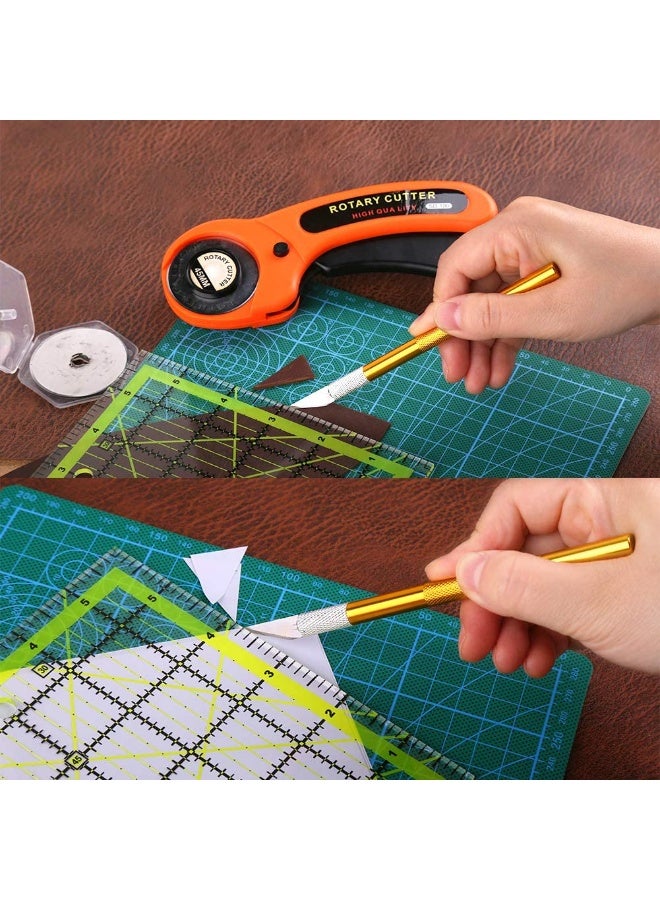 111 قطعة مجموعة قاطع دوار، مجموعة أدوات قاطع دوار 45 مم مع 5 شفرات إضافية، حصيرة قص، مسطرة رقصية، سكين نحت، كيس تخزين، قمصان خياطة، أدوات كاملة للخياطة والتطريز (ب) - Image 3