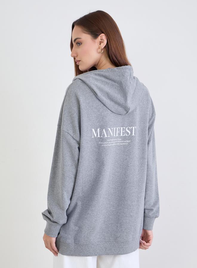 Styli Grey Oversized Longline Slogan Hoodie - Image 5