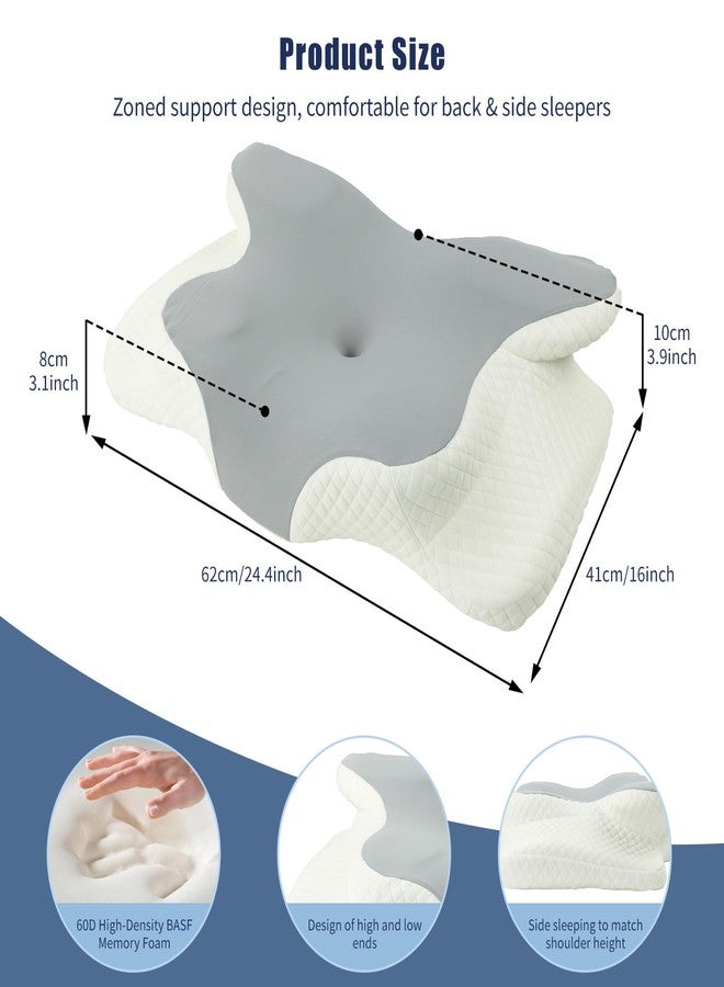 RUNZI Premium Memory Foam Neck Pillow, Cervical Neck Pillow for Neck Pain Relief, Ergonomic Neck Support Butterfly Design Pillow for Side, Back & Stomach Sleepers with Removable Pillowcase - Image 2