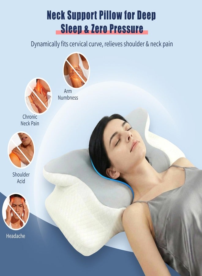 RUNZI Premium Memory Foam Neck Pillow, Cervical Neck Pillow for Neck Pain Relief, Ergonomic Neck Support Butterfly Design Pillow for Side, Back & Stomach Sleepers with Removable Pillowcase - Image 3