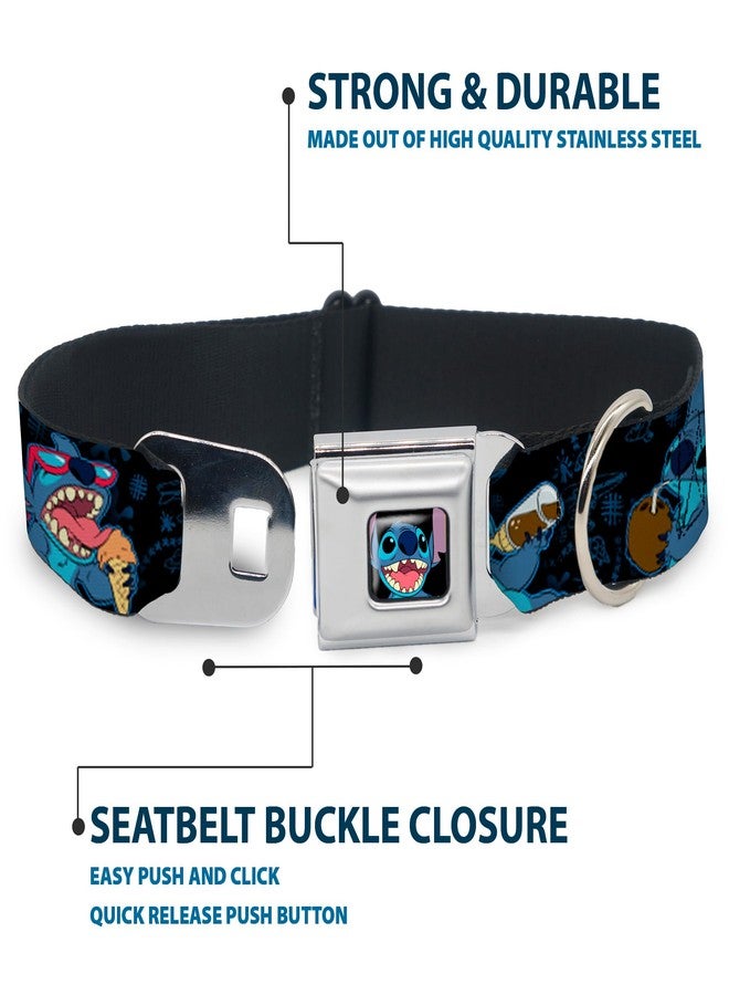 Buckle Down Dog Collar Seatbelt Buckle Stitch Snacking Poses Black Blue 16 to 23 Inches 1.5 Inch Wide - Image 4