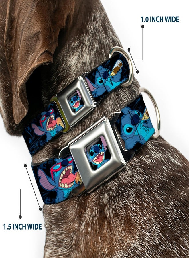 Buckle Down Dog Collar Seatbelt Buckle Stitch Snacking Poses Black Blue 16 to 23 Inches 1.5 Inch Wide - Image 2
