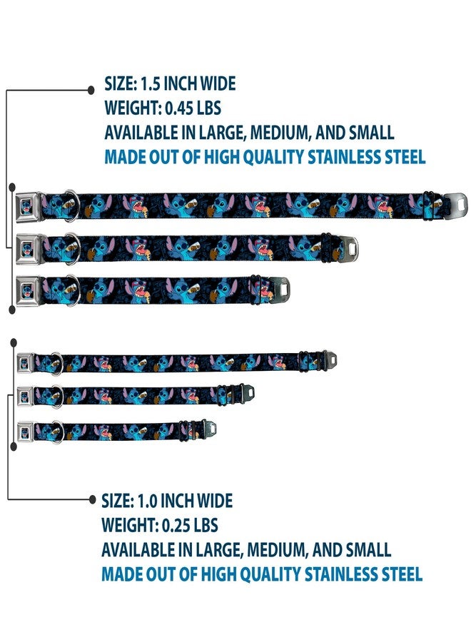 Buckle Down Dog Collar Seatbelt Buckle Stitch Snacking Poses Black Blue 16 to 23 Inches 1.5 Inch Wide - Image 3