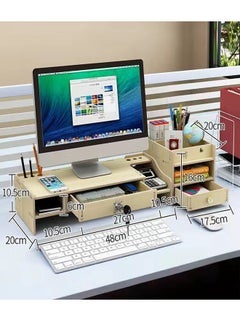 fashionhome Wooden Small Monitor Stand Workspace Organizer  - Image 4