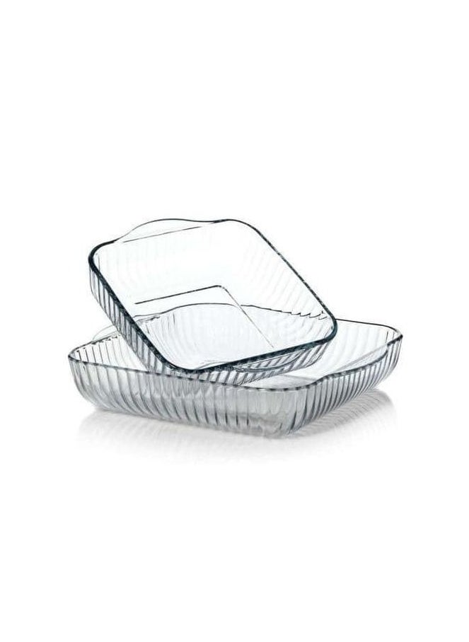 Borcam Brocam 2-Piece Square Pyrex Heat-Resistant Glass Tray Set, 2 Sizes, Made in Turkey  - Image 2