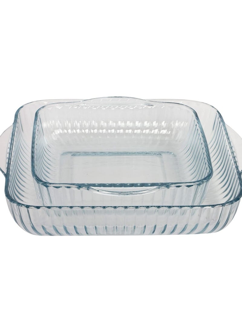 Borcam Brocam 2-Piece Square Pyrex Heat-Resistant Glass Tray Set, 2 Sizes, Made in Turkey  - Image 1