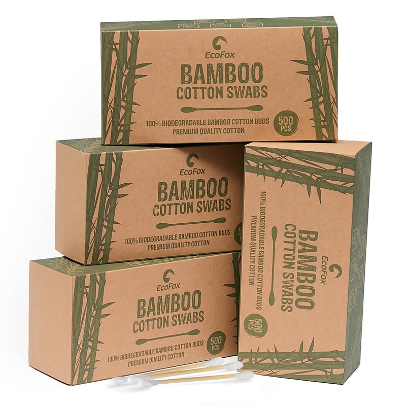 EcoFox Bamboo Cotton Swabs 2000 Count | Eco-Friendly & Pure Cotton Buds | Double Tipped Sticks | 100% Plant-Based & Natural | Perfect for Makeup & Nail Applications, Arts & Crafts, Removing Dust & Dirt… - Image 1