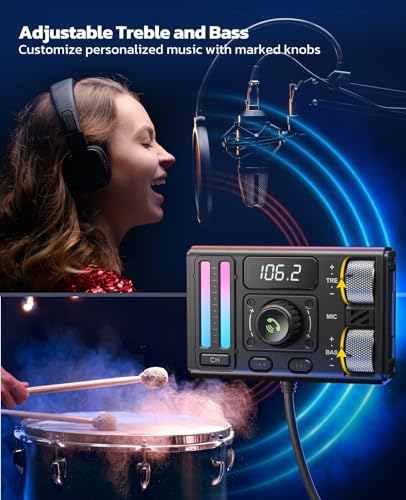 Nulaxy Bluetooth 5.3 Car Adapter with Air Vent Installation & DSP Noise Cancellation, QC3.0 & Type-C PD Car Charger Wireless FM Radio Transmitter Supports Bass & Treble Boost - Image 2