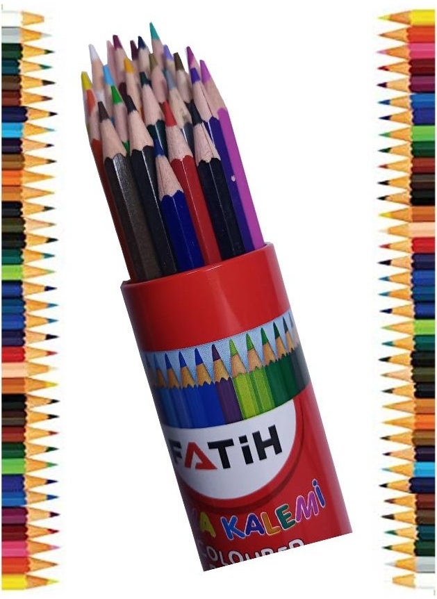 Fatih 24 Pieces of Dry Color Crayons in a Tin Box, 1 Piece of 24 Colors Crayons, Crayons in a Metal Box  - Image 2