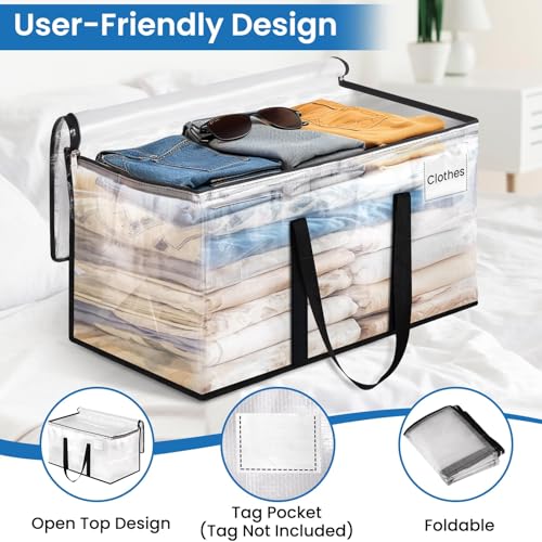 RoomHacks حقائب نقل شفافة ثقيلة من روم هاكس مع مقبض معزز وسحاب مزدوج، حقائب تخزين، بديل لصناديق النقل واللوازم، شفافة، كبيرة، 6 عبوات - Image 3